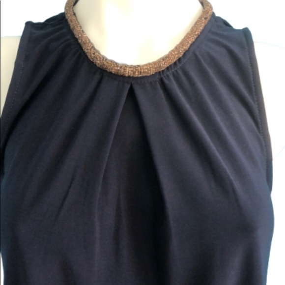 BLUE S NAVY BLUE TANK TOP•BEADED COLLAR TRIM•BACK CUTOUT WITH TIE AT NECK•sz M - Picture 1 of 11